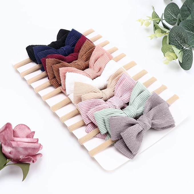 DRESHOW BQUBO Baby Girl Headbands with Bows Nylon Hairbands Handmade Hair Accessories for Newborn Infant Toddlers 10 Pack