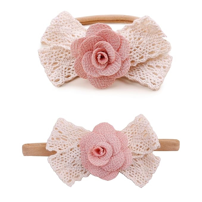 Baby Girl Flower Headbands and Bows, Stretchy Soft Nylon Floral Crown, 3pcs Handmade Hair Accessories for Newborn Infant Toddler