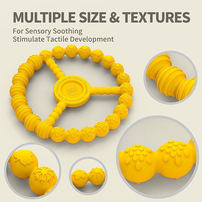 Baby Ring Teethers, 3 Pack Silicone Teething Toys for Babies 0-6 & 6-12 Months, Freezable Chew Rings Boys & Girls Relief Essentials, Infant Toddler Stocking Stuffers (Lavender Yellow Red)
