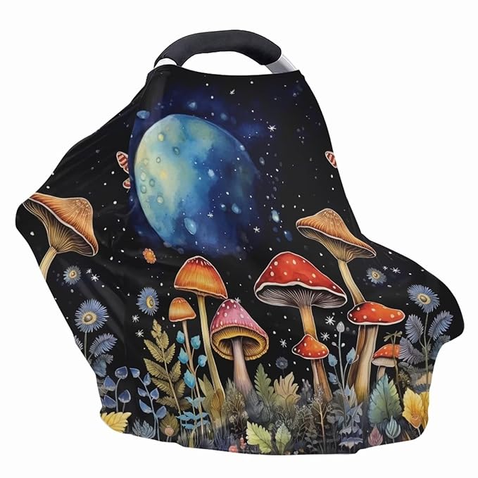 Youngerbaby Mushroom Print Nursing Cover Carseat Canopy Car Seat Covers for Babies Mom Breastfeeding Scarf Infant Multi Use Cover for Baby Stroller Shopping Cart Feeding High Chair