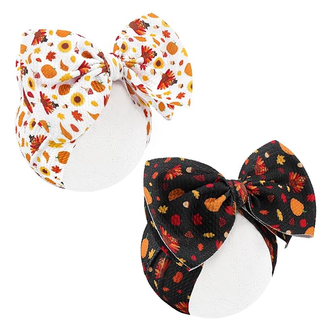 Thanksgiving Fall Baby Girl Bows Turkey Headbands for Baby Girls Handmade Maple Leaves Knotted Pumpkin Bows Autumn Holiday Gifts 2PCS