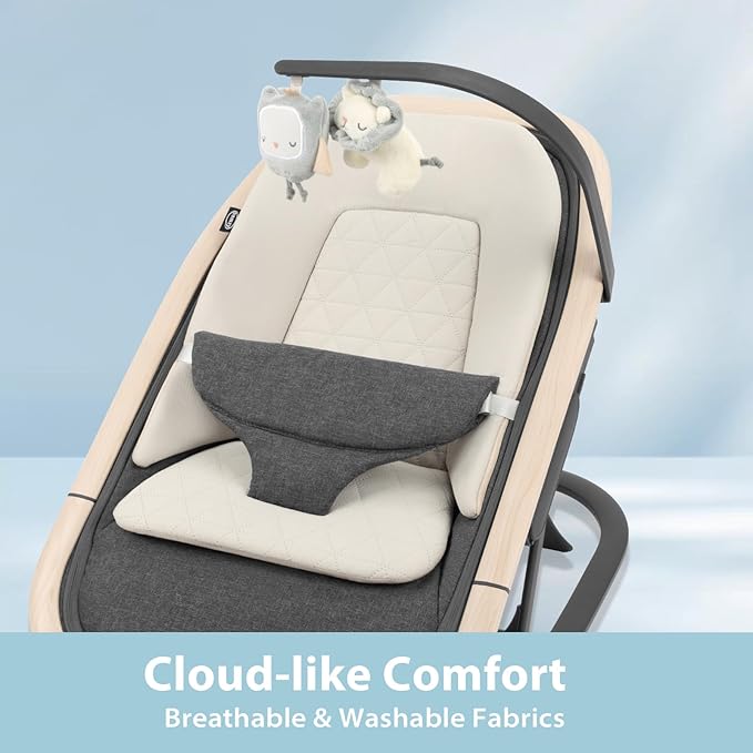 Noah 2-in-1 Baby Bouncer & Rocker - Portable Reclining Chair with Cushion & Toys for Infants 0-9 Months, Charcoal