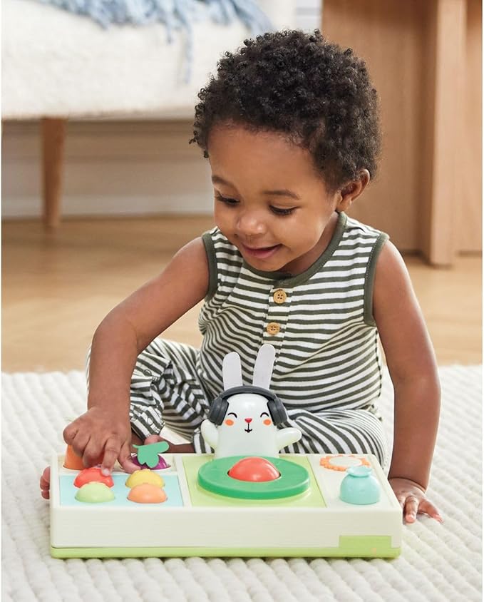 Skip Hop Baby Musical DJ Set with Lights, Songs, and Soft Textures - Farmstand Let The Beet Drop DJ Set and Strawberry Tambourine with Blueberry Shakers Baby Band