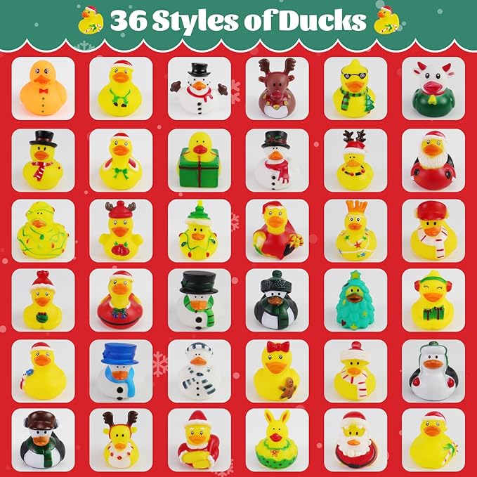 36Pcs Christmas Rubber Ducks in Bulk, 2 Inch Mini Christmas Ducks Bath Toys for Kids Boys Girls, Holiday Rubber Ducks for Jeep Ducking, Xmas Party Favors Decorations Stocking Stuffers Gifts