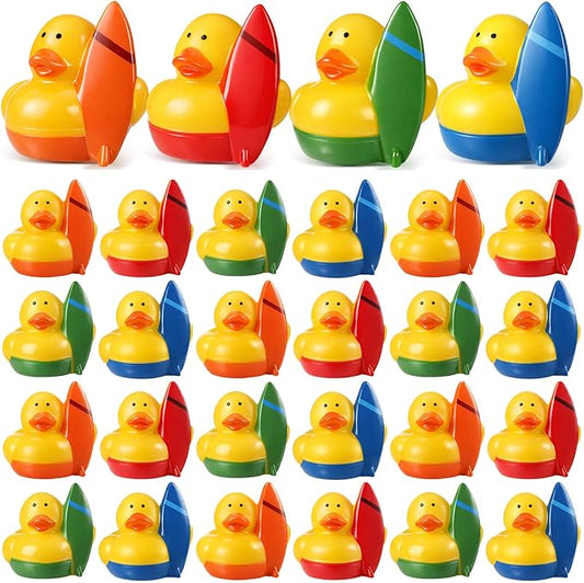 Sotiff 48 Pcs Summer Beach Surfing Rubber Ducks Bulk, Mini Rubber Duckies Bath Toys Float Bathtub Ducky 2" for Summer Holiday Party Favors Birthday Gifts