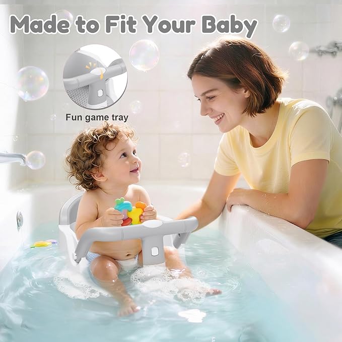 Baby Bath Seat for Babies 6 Months & Up Sitting Up | 360° Stable Toddler Bath Chair with One-Touch Button | Baby Bath Tub Seat with Suction Cups | Open Design, Compact, Detachable, Non-Slip(Grey)