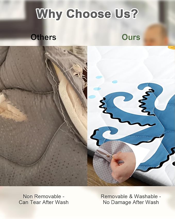 TINYHARBO Premium Foam Baby Play Mat 71x59 – Removable & Machine Washable Cover, Extra Thick Padding Playpen Mat, Non-Slip Crawling Mat, Easy to Clean for Infants, Toddlers & Babies