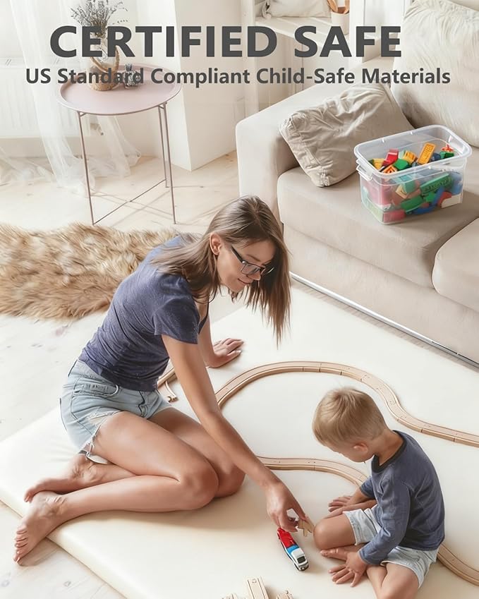 Vegan Leather Baby Play Mat Cover, 50x50 Inch, Waterproof Stylish and Just Wipe-Clean Playmat for Baby Play on Floor (Beige)