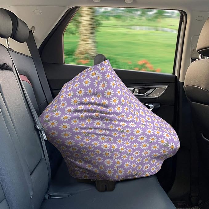 Daisy On Purple Background Baby Car Seat Covers Carseat Canopy Soft Infant Stroller Cover Nursing Breastfeeding Covers for Girls Boys Newborn