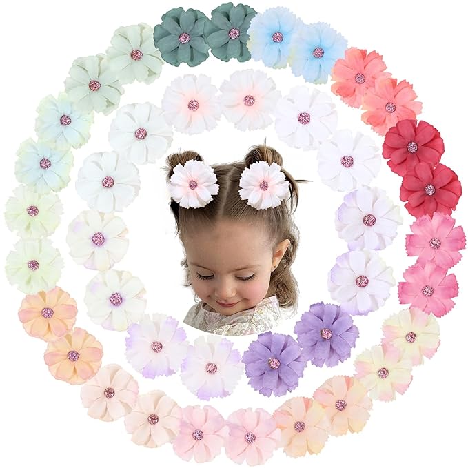 OAOLEER 40pcs 2" Flower Baby Hair Bows Clips, Flower Tiny Hair Clips Fine Baby Hair Accessories for Girls Infants Toddlers Set of 20 Pairs