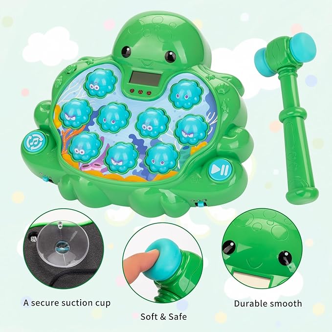 Interactive Whack A Octopus Game for Ages 2-4,Educational Toddlers Toys for 2 3 4 5 6 Year Old Boys Girls, Green, Digital Display, Silent Mode,Multiple Difficulty Levels Fun Birthday Gifts