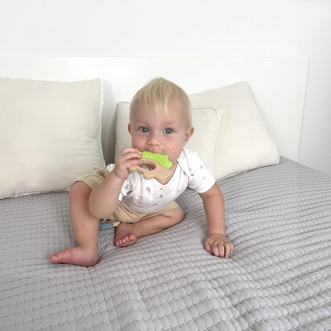 Baby Must Haves – Baby Teething Toys and Teether for Soothing Relief – Perfect for teething toys 3-6 months and Shower Gifts – Soft, BPA-Free, Ergonomic Dinosaur Wood Design.