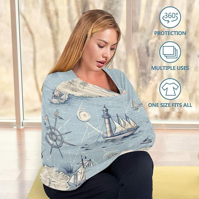 xigua Nautical Map Baby Car Seat Covers, Breathable Breastfeeding Covers - Car Seat Covers for Babies, Multi-use Nursing Cover