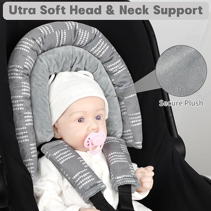 Infant Car Seat Insert, Baby Car Seat Head & Body Support with 2 Strap Pads, Ultra Soft Newborn Preemie Carseat Insert Cushion for Girls Boys, Fits Car Seat, Stroller, Swing, Bouncer, Gray