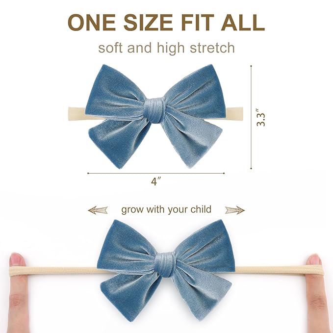 4'' Baby Velvet Gloss Bows Handmade Headbands Tied Bow Elastic Nylon Hair Accessories for Baby Girls Newborn Infant 3 Pcs Light Blue Aqua Pink