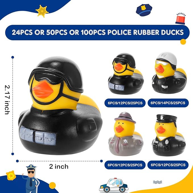 Deekin 12 Pcs Police Rubber Ducks Bulk 2 Inch Rubber Ducks Party Favor 250th Anniversary Decorations for Birthday Pool Party Occupation Cosplay 250th Anniversary