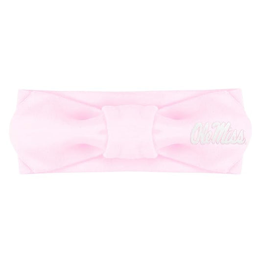 Creative Knitwear Ole Miss Rebels Infant Girls Pink Solid Hair Knot Headband Embroidered Logo - Size Newborn - 4T