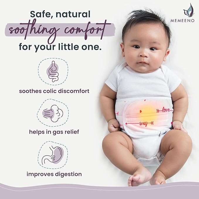 MEMEENO Belly Band for Gas and Colic Baby Relief - Heating Pad for Colic, Heated Tummy Wrap, Love Her