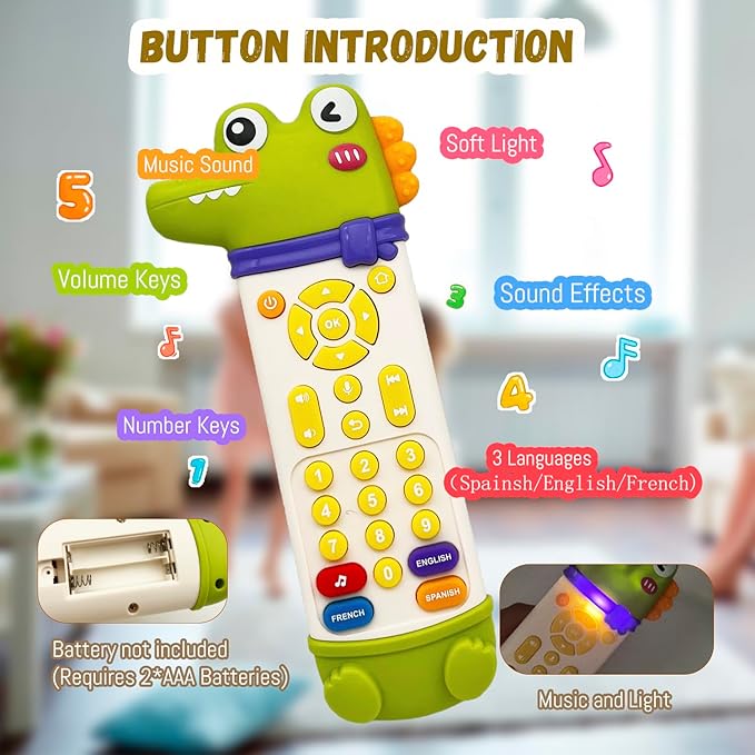 Baby Remote Control Toy with Music and Light - On The Go Remote - Toddler Early Education Learning Toys & Gifts for Boys & Girls Ages 18 Months+ (Crocodile)