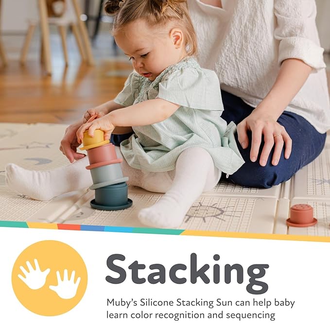 Nuby Soft Silicone Stacking Cups - 7-Piece Toddler Toy for Hand-Eye Coordination and Early Development - 12+ Months