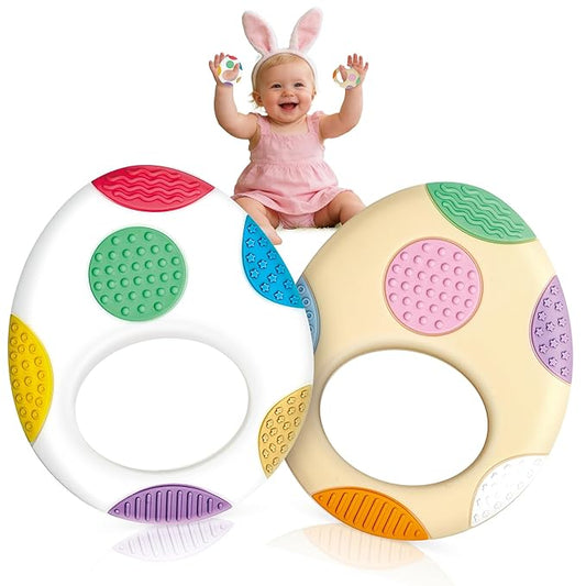 Easter Eggs Baby Teething Toys, Basket Essentials Stuffers Silicone Egg Teether Toys for Infant & Babies & Toddlers, Baby's First Easter's Stuffer Gift for Boys Girls BPA Free Easter