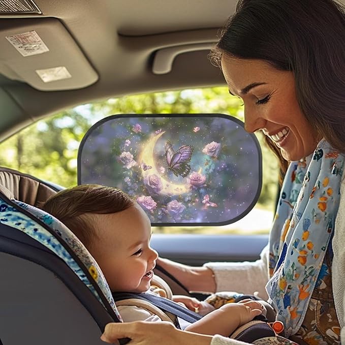 Bulopur Window Shade Baby in Car 2 Pack Sun Shade Side Window Easy to Install Mesh Car Windshield Sunshade Universal Sunshade for SUV Truck Sedan, Butterfly Moon Rose Flower