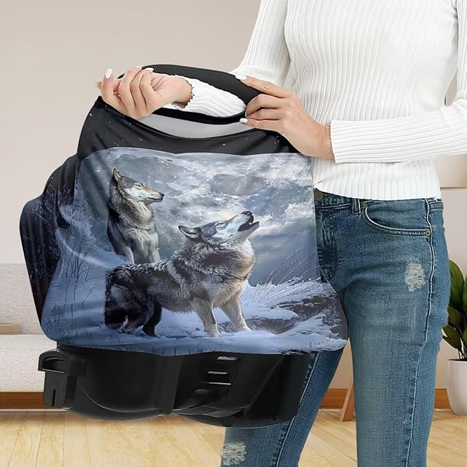 Youngerbaby Wolf Print Car Seat Canopy Nursing Cover Multi Use Baby Stroller and Carseat Cover Breastfeeding Nursing Covers Boys and Girls Shower Gifts