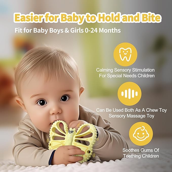 Vibrating Teether for Baby - Sensory Chew Toy for Autistic Children & Vibrating Chewy, 10X Vibration Settings, Giving Autistic Children A Better Sensory Experience (Yellow)