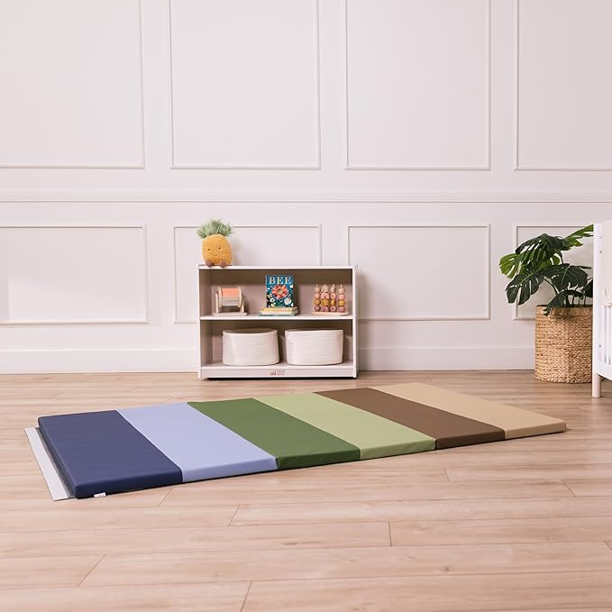 ECR4Kids SoftZone 6-Section Rainbow Runway Activity Mat, Folding Playmat, Earthtone