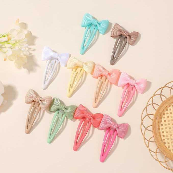 20PCS Hair Bows Clips for Toddler Girls, 2 Inch Grosgrain Ribbon Non Slip Metal Colorful Snap Hair Bows Barrettes for baby Women Girls Toddler Kids Teens (10 Colors)