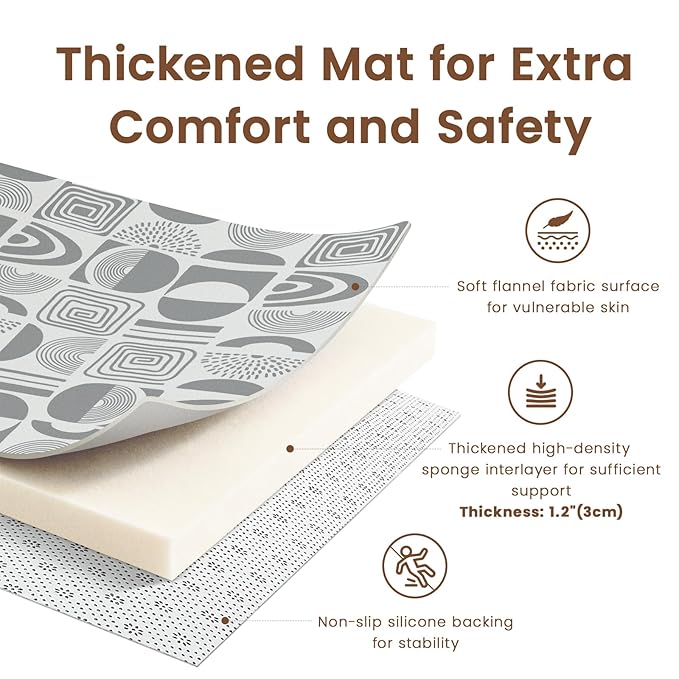 59"×71" Baby Play Mat for Floor & Playpen, 1.2" Thick High-Density Foam Nursery Mat for Tummy Time, Soft Plush Carpet with Non-Slip Bottom for Infant Toddler Baby Crawling & Playing (Grey)
