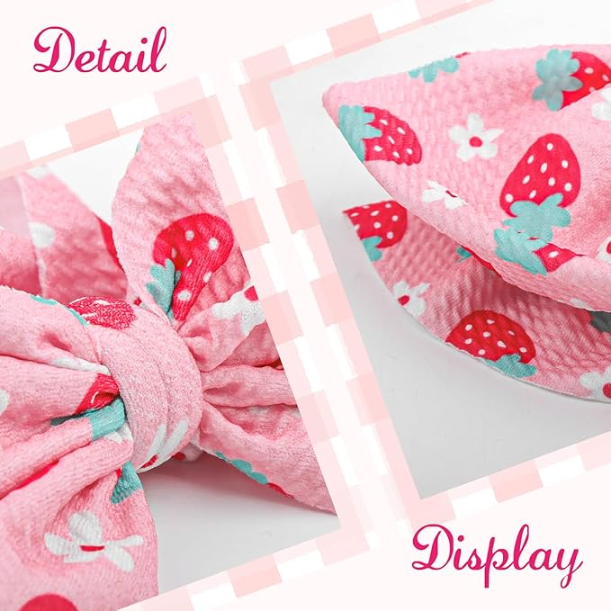 YanJie 7’’ Strawberry Baby Bow for Girl Pink Headbands for Newborn Infant Toddlers Summer Outfits for Baby Girls Daisy Hair Accessories Hair Bows
