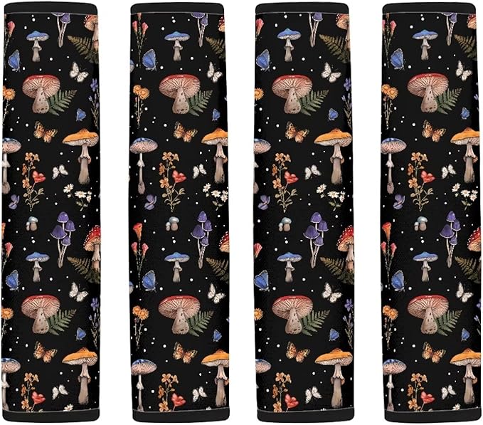 UNICEU Cottagecore Mushrooms Car Seatbelt Pads Protector Cover, Mushroom Car Accessory 2 Packs Soft Car Safety Seatbelt Strap for Women，Universal Fit All Cars SUV Truck