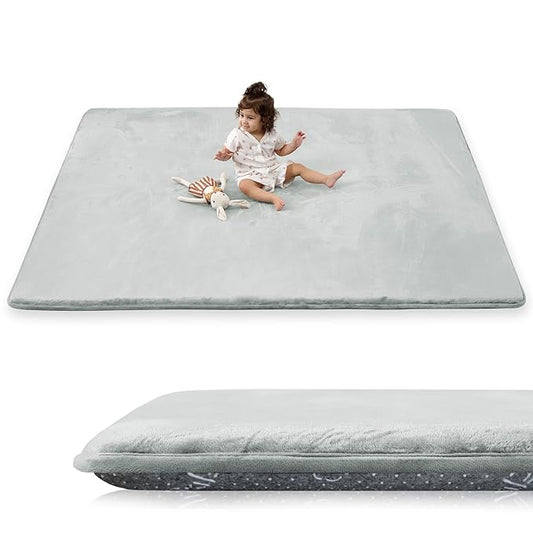 1.5" Thick Baby Play Mat for Floor, 59x79 Playpen Mat, Pro Soft Flannel Foam Mats Toddler Infant Kids Crawling for Nursery Rug Playroom Living Room Waterproof Easy Care Non-Slip (Light Grey)