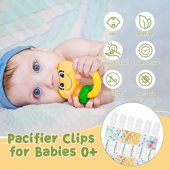 babygoal Floral Pacifier Clips, 6 Pack Binky Paci Holder Clips Leashes Fits for Most Baby Pacifiers and Binkies