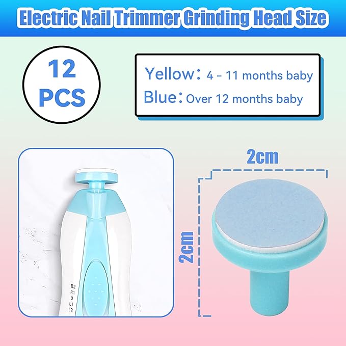 12 Pieces Baby Nail File Pads Nail Trimmer Replacement Pads Electric Baby Nail Grinding Heads for Standard Electric Kid Nail Trimmer Suits to Newborn Infant Toddler (4-11, Over 12 Months)