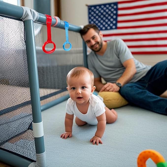 Baby Pull up Rings，Baby Toddler Walking Assistant Pull up Ring，playpen Pull up Rings，Strengthen Muscles,Perfect for Early Standing Practice, Boost Baby's First Steps!8PCS 4Colors