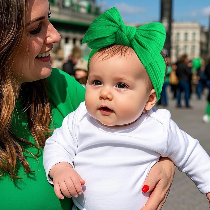 LemonSpace Handmade St.Patrick's Day Baby Headbands Green Bow Hairbands Girl Bows Infant Hair Accessories Newborn Soft Stretchy Nylon Baby bows