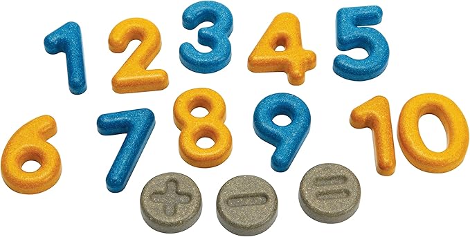 PlanToys® Numbers & Symbols Wooden Learning Set for Kids Ages 3+ | Montessori Educational Resource for Counting, Addition & Subtraction | Eco-Friendly Early Math Toy