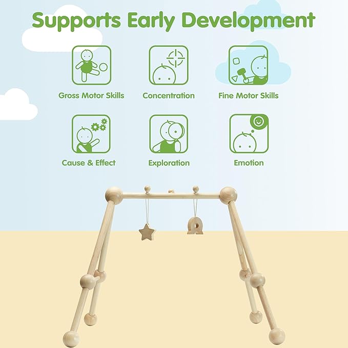 PlanToys® Wooden Baby Gym | Montessori Baby Activity Center | Eco-Friendly Infant Play Gym with Sturdy A-Frame Design | Non-Toxic Baby Play for Tummy Time & Sensory Development