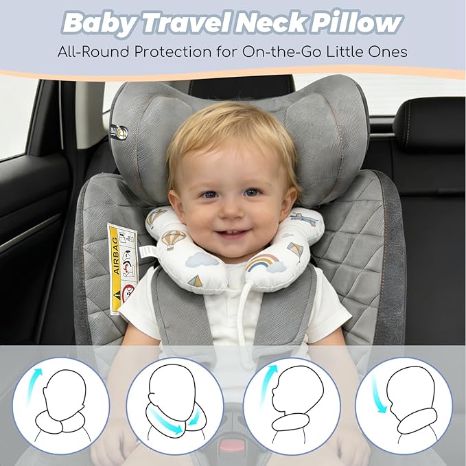Baby Travel Pillow, U-Shape Pillow for Car Seat and Stroller Use, Lightweight Baby Travel Accessory (Sky Explorer)
