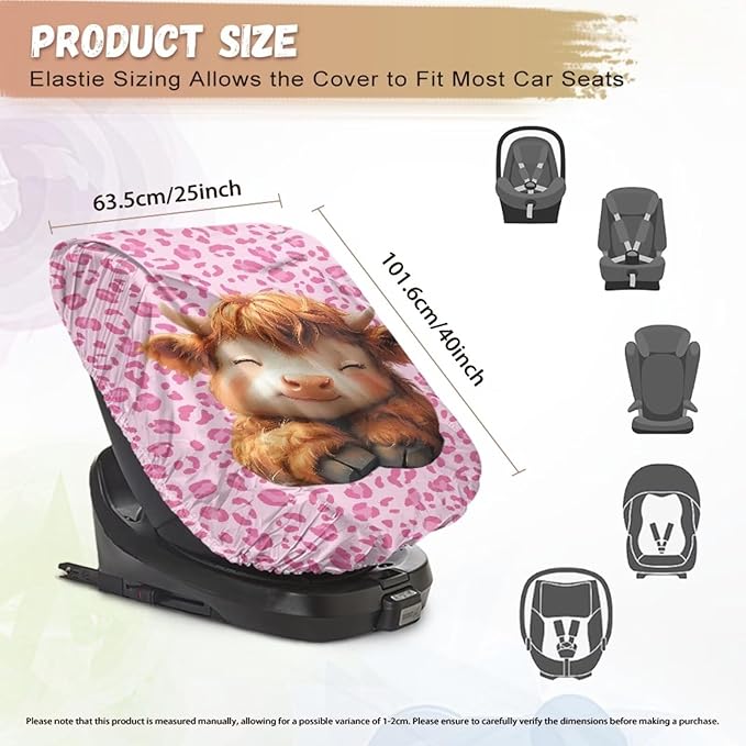 Car Seat Protector for Child Car Seat, Cute Highland Cow Car Seat Sun Cover for Baby, Pink Leopard Car Seats Heat Protector Keeps Your Toddler Baby Seat at a Cool Temperature