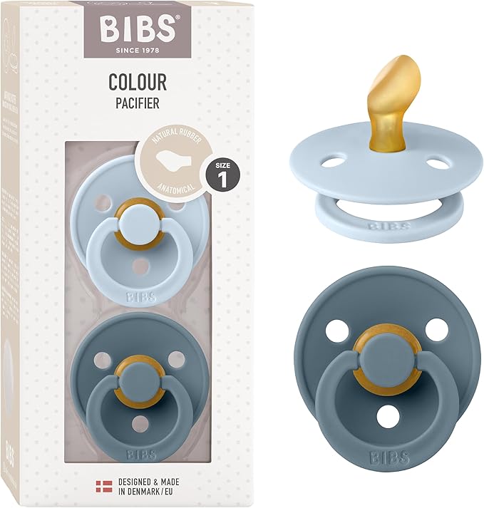 Bibs Pacifiers Color Collection, Set of 2 BPA-Free Latex Pacifiers Made in Europe, Round Nipple Baby Pacifier.