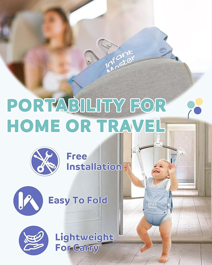 Infant Master Doorway Jumper, Johnny Jumper w/Adjustable Seat Bag, Durable Baby Door Bouncer & Swing Jumper w/Steel Spring, Wise Gift Choice for Infant & Toddler, Easy to Use, Blue