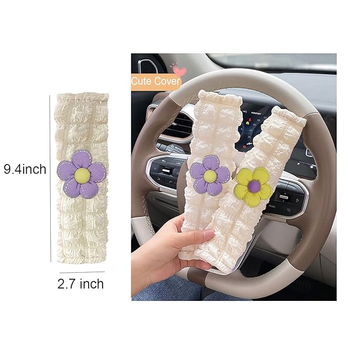 Car Seat Belt Cover Pad, 2 Pack Flower Car Accessorie Seatbelt Covers Cushion Neck Shoulder Strap Protector Universal Seat Belt Cover for Adults and Kids (Purple and Yellow)