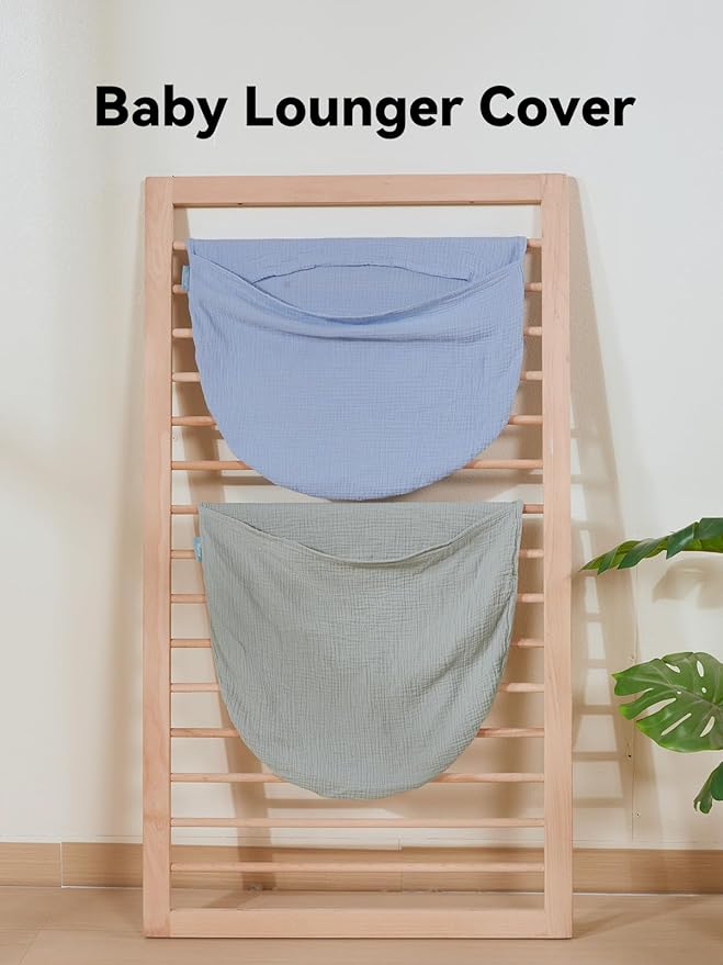 TILLYOU Muslin Baby Lounger Cover, 100% Cotton Newborn Lounger Cover, 2 Pack Baby Nest Slipcover for Boys Girls, Cover Only, Grey and Blue