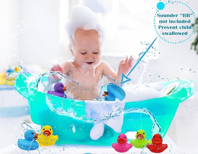 Classic Rubber Duck Toy Duckies for Kids, Six Solid Colors, Bath Birthday Gifts Baby Showers Classroom Summer Beach and Pool Activity, 2" (12-Pack)