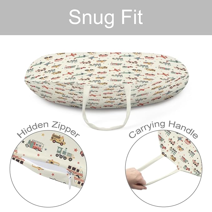 Cartoon Transportation Pattern Baby Lounger Cover, Unisex Plane Car Train Stars Removable Infant Newborn Snug Fit Floorseat Sleeping Lounger Slipcover for Boys Girls Lounger Pillow,Cover Only