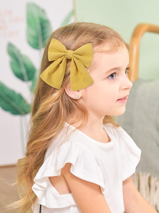 12PCS Baby Girls Hair Clips Fable Hair Bows Cotton Linen Bows for Girls Hair Accessories for Baby Toddlers Kids Neutral Color