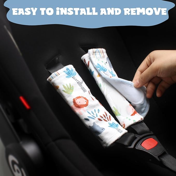 Car Seat Strap Covers for Babies Soft Car Seat Belt Covers, Mink Car Seat Straps Shoulder Pads for Boys and Girls, Blue